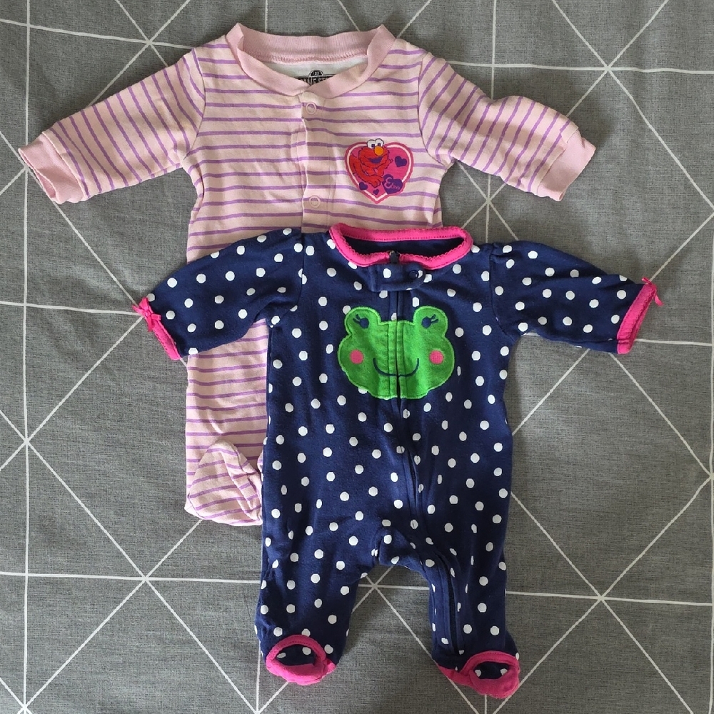 Sesame Street Pink Striped and Navy Polka Dot Footies
